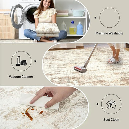 5x7 Area Rugs Washable Rug: Modern Abstract Living Room Rug Soft Anti-Skid Thin Carpet Indoor Floor Non-Shedding Carpets for Bedroom Dining Room Farmhouse Nursery Home Office - Beige Grey