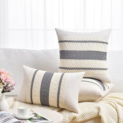 Fancy Homi Set of 1 Neutral Grey Farmhouse Long Lumbar Decorative Throw Pillow Covers 12x24 Inch for Couch Bed Chair, Vintage Country Rustic Retro Room Decor, Soft Thick Cotton Rectangle Cushion Case