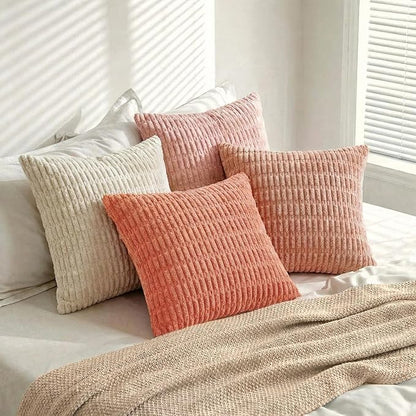 Fancy Homi 4 Packs Blush Pink Decorative Throw Pillow Covers 20x20 Inch for Living Room Couch Bed Sofa, Soft Plush Striped Corduroy Square Light Pink Coral Peach Cream Colorful Cushion Case 50x50 cm