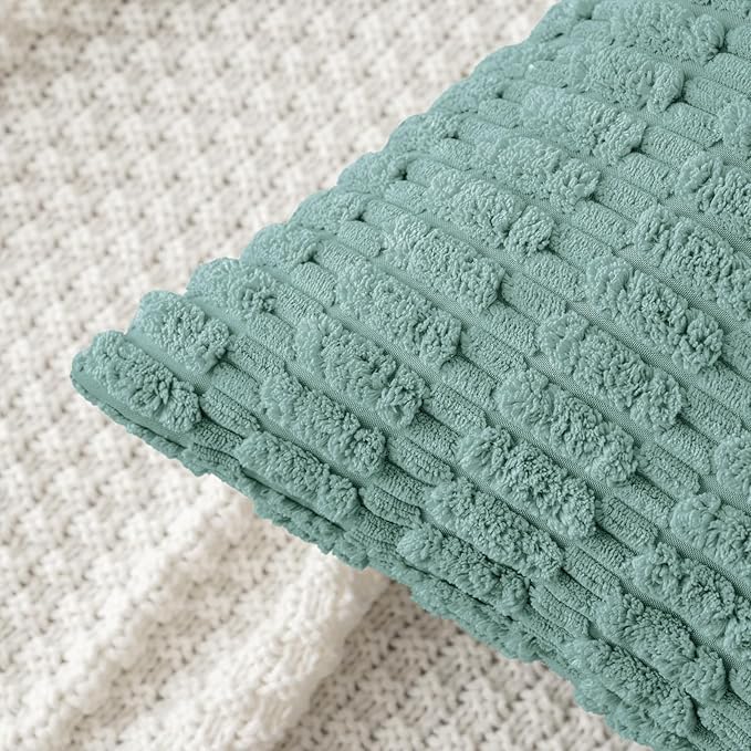 MIULEE Pack of 2 Corduroy Decorative Throw Pillow Covers 18x18 Inch Soft Boho Striped Pillow Covers Modern Farmhouse Home Decor for Summer Sofa Living Room Couch Bed Teal Green