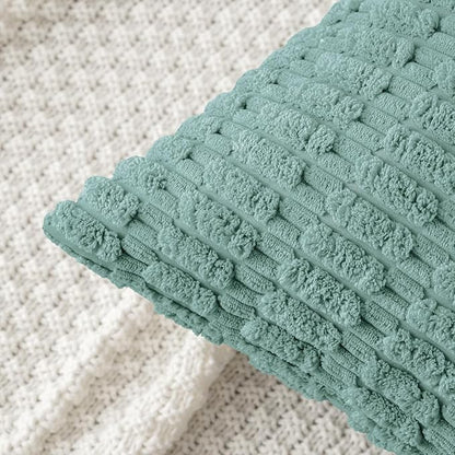 MIULEE Pack of 2 Corduroy Decorative Throw Pillow Covers 18x18 Inch Soft Boho Striped Pillow Covers Modern Farmhouse Home Decor for Summer Sofa Living Room Couch Bed Teal Green