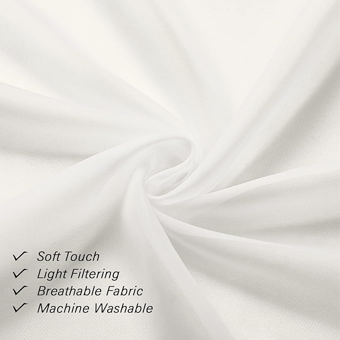 Lecloud Short Sheer Curtains 54 Inches Length 2 Panels, Light Filtering Voile Curtain Drapes for Half Window Kitchen Bedroom, Basic Rod Pocket Living Room Sheer Curtains, 40Wx54L Inches, Ivory