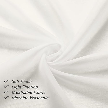 Lecloud Short Sheer Curtains 54 Inches Length 2 Panels, Light Filtering Voile Curtain Drapes for Half Window Kitchen Bedroom, Basic Rod Pocket Living Room Sheer Curtains, 40Wx54L Inches, Ivory