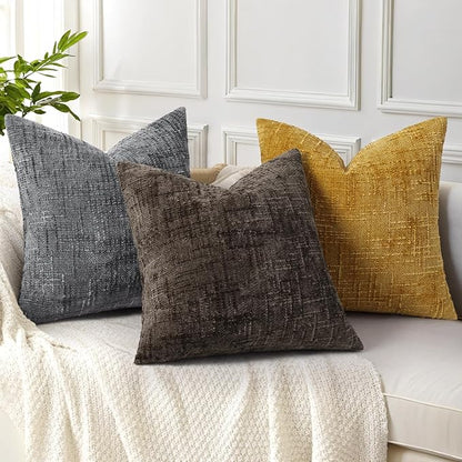 decorUhome Dark Brown Chenille Throw Pillow Covers 16x16 Set of 2 Textured Soft Cozy Slubby Couch Pillow Covers Modern Farmhouse Boho Decorative Pillow Cases for Bed Sofa Living Room