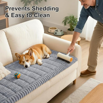 Smiry Couch Cover for Dogs Washable, Non Slip Fuzzy Pet Couch Covers for 3 Cushion Sofa Pet Friendly, Thick Soft Sofa Slipcovers Cushion Protector (Grey, 27.6" x 59")