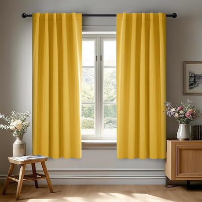 Deconovo Back Tab and Rod Pocket Drapes and Curtains Short Blackout Curtains for Kitchen Windows 42Wx54L Inch Mellow Yellow 2 Panels
