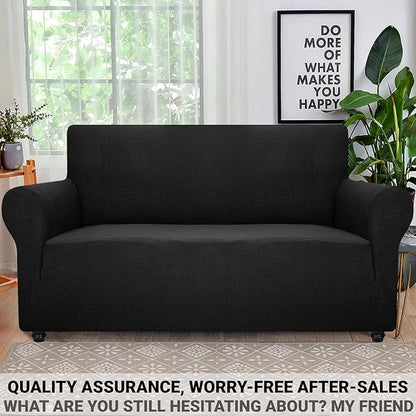 ZNSAYOTX Super Stretch Couch Cover Love Seat Sofa Covers for Living Room Dogs Pet Friendly Furniture Protector Spandex Loveseat Slipcovers with Anti Slip Foam Sticks (Black, Loveseat)