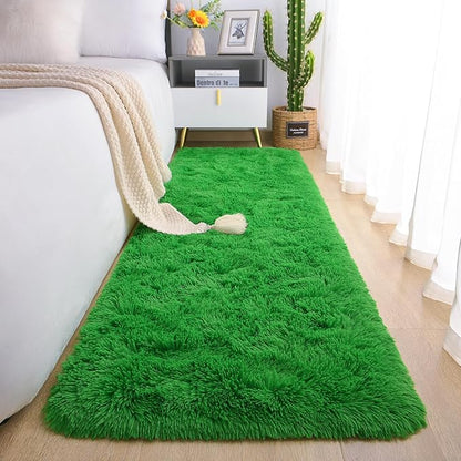 Chicrug Soft Runner Rug for Bedroom Living Room Plush Fluffy Rug 2x6 Feet, Shag Furry Runner Rug Carpet Non Shedding for Nursery Children Kids Girls Room Home Decorative, Grass Green
