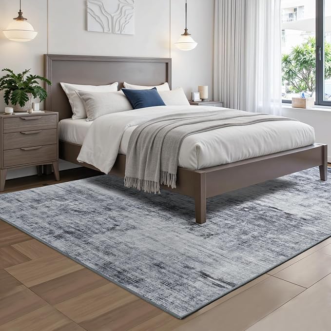 Toneed 5x7 Area Rugs for Living Room Bedroom Dining Room Washable Rug Modern Abstract Non Slip Low Pile Soft Rug Grey