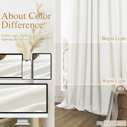 Guken Ivory 100% Blackout Linen Curtains 72 Inch Length 2 Panels Set for Living Room Bedroom Back Tab Thermal Insulated Black Out Drapes Room Darkening Farmhouse Window Curtains 72 Inches Long