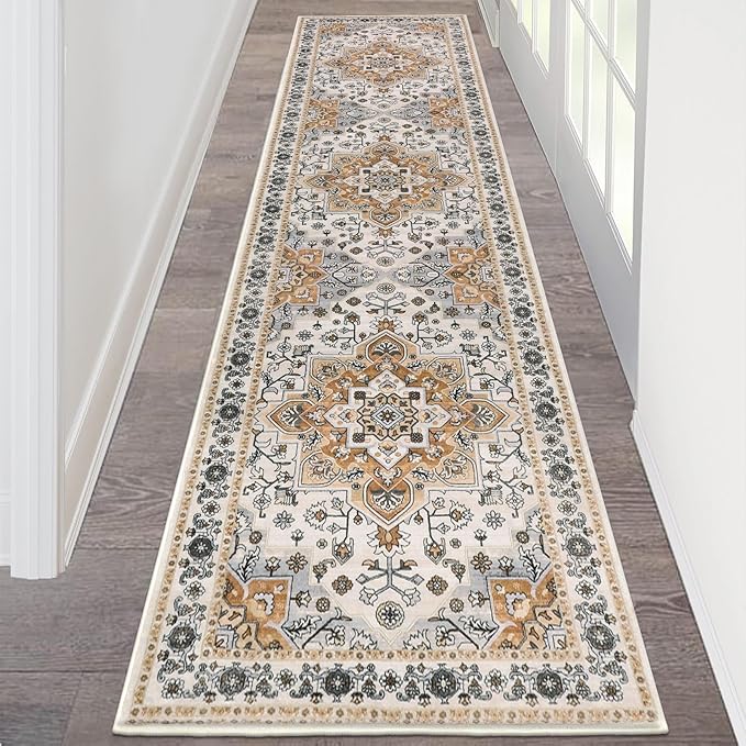 HEBE Hallway Runner Rug 2'x8' Washable Vintage Distressed Area Rugs Non Slip Laundry Rug Runner Boho Floor Carpet Runners for Hallways Entryway Laundry Room Kitchen Bathroom