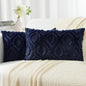 decorUhome Summer Throw Pillow Covers 12x20 Inch Set of 2, Soft Plush Faux Wool Navy Blue Solid Couch Pillow Covers, Accent Farmhouse Neutral Rectangle Pillow Cases for Sofa Bed Living Room