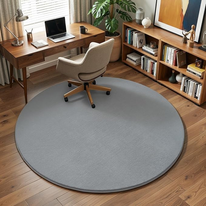 Amearea Grey Round Area Rugs 6ft Washable Circle Rugs for Bedroom Living Room, Fluffy Indoor Thickened Memory Foam Rug, Non Slip Minimalist Circular Carpet for Kids Boys Girls Dorm Nursery Room Decor
