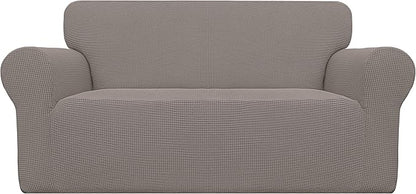 Easy-Going Stretch Oversized Loveseat Slipcover 1-Piece Sofa Cover Furniture Protector Couch Soft with Elastic Bottom for Kids Polyester Spandex Jacquard Fabric Small Checks Taupe