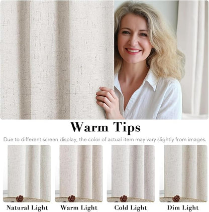 H.VERSAILTEX Linen Curtains 100% Blackout Curtains for Bedroom 90 inch Long Full Light Blocking Nature Linen Blended Window Curtains for Living Room Nickel Grommet (2 Panels, Ivory)