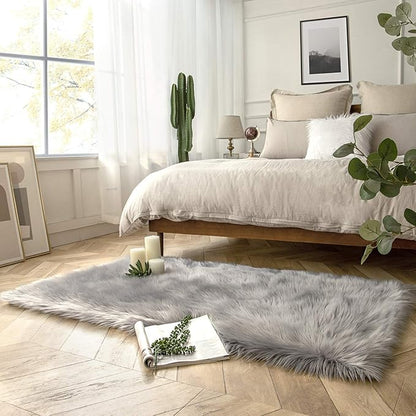 Ashler faux fur rug, Fluffy Shaggy Area Rug Ultra Soft 3 x 5 Feet Rectangle Fur Rug Grey Fuzzy Rug Machine Washable Shag Rug, Nursery Decor Throw Rugs for Bedroom, kids room, Living Room