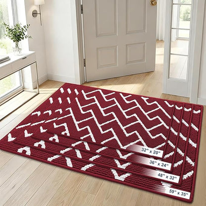 OLANLY Front Door Mat, Non-Slip Rubber Backing, Dirt Resistant and Absorbent, Washable, Easy to Clean Low-Profile Indoor Doormat for Back Door, Entryway, Inside Entrance, 40x32, Burgundy
