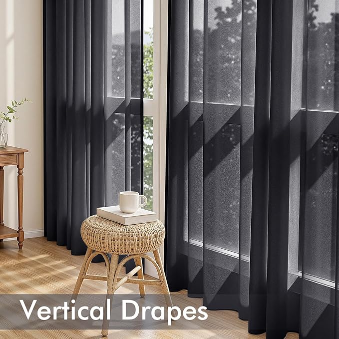 MIULEE Black Sheer Curtains 63 Inches Long, 4 Panels Set, Light Filtering Halloween Rod Pocket Voile Drapes for Living Room and Bedroom, Airy Soft Fabric Window Treatments, 54 x 63 Inches