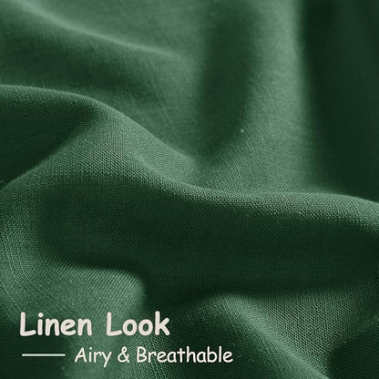 Nanspring Green Boho Curtains for Bedroom Back Tab Rod Pocket Semi Sheer Linen Curtains 90 Inches Long 2 Panel Set Light Filtering Neutral Farmhouse Lightweight Drapes for Living Room 52x90