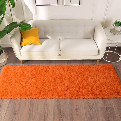Soft Runner Rugs for Bedroom Hallways, 2x5 Orange Fluffy Shag Throw Area Rug Non Slip for Bedside Dorm, Long Shaggy Furry Carpet for Nursery Living Room