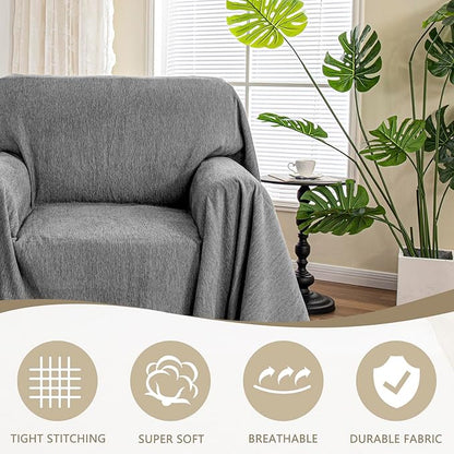 MYSKY HOME Chair Covers Armchair Couch Covers for Dogs Washable Sofa Covers, Non Slip Soft Recliner Cover Pet Chair Cover Sofa Slipcover Furniture Protector with Tassel Throws, 71"x91", Dark Grey