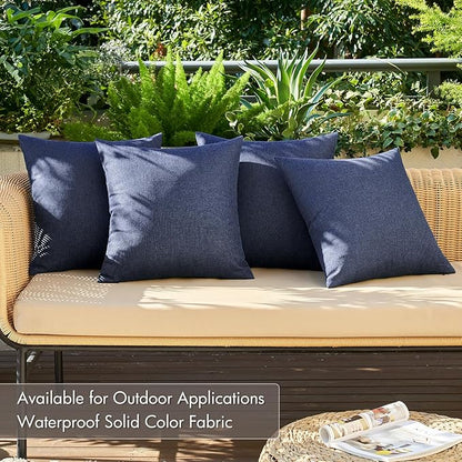MIULEE Pack of 4 Decorative Outdoor Throw Pillow Covers Linen Waterproof Pillow Covers Farmhouse Cushion Cases for Patio Garden Tent Balcony Couch Sofa 16x16 inch Navy