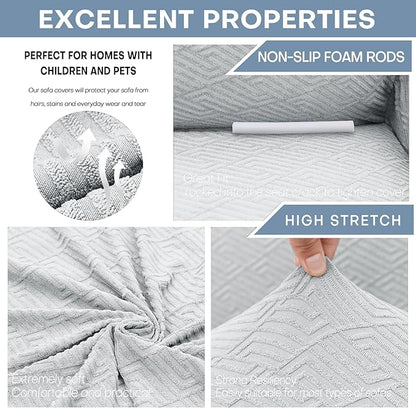 ZNSAYOTX 1 Piece Jacquard Chair Slipcovers for Living Room High Stretch Chair Covers with Arms Anti Slip Pets Friendly Couch Sofa Armchair Cover Furniture Protector (Small, New Pattern Silver Grey)