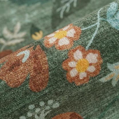 Washable Floral 2x4 Area Rug: Indoor Soft Scalloped Carpet for Entryway Kitchen Non-Slip Water Resistant Bathroom Laundry Floor Mat Low Pile Durable Nursery Door Mat Cute Home Decor(2x4 Floral/Green)
