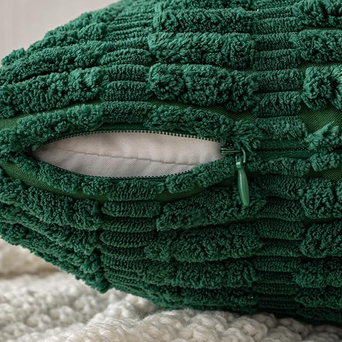 MIULEE Pack of 2 Dark Green Corduroy Decorative Euro Sham Pillow Covers 24x24 Inch Soft Boho Striped Throw Pillow Covers Modern Farmhouse Home Decor for Sofa Living Room Couch Bed