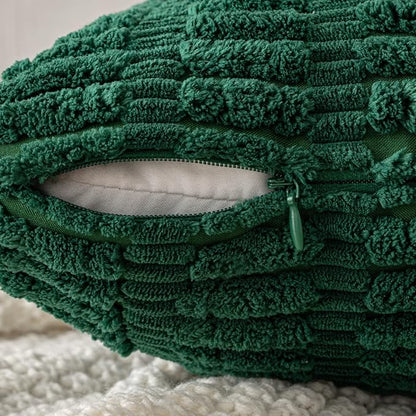MIULEE Pack of 2 Dark Green Corduroy Decorative Pillow Covers 20x20 Inch Soft Boho Striped Throw Pillow Covers Modern Farmhouse Home Decor for Sofa Living Room Couch Bed