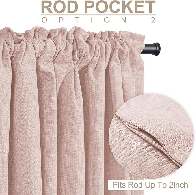 100% Blackout Shield Light Pink Linen Blackout Curtains for Bedroom 84 Inches Long, Back Tab/Rod Pocket Living Room Drapes, Thermal Insulated Blackout Curtains 2 Panels Set, 50" W x 84" L