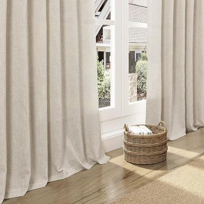 Boho Linen Curtains for Living Room 105 Inches Long Light Filtering Semi Sheer Curtain Back Tab Boho Eclectic Home Decor Elegant Luxury Farmhouse Drapes for Bedroom Dinner Room 52x105, 2 Panels