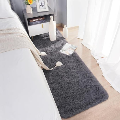 Chicrug Soft Runner Rugs for Bedroom Living Room Plush Fluffy Rug 2x8 Feet, Shag Furry Area Rug Carpet Non Shedding for Nursery Children Kids Girls Room Home Decorative, Coal Grey