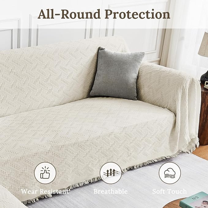HOMERILLA Sectional Couch Covers for Sectional Sofa L Shaped Sofa Cover Blanket 2 Pieces L Shape Furniture Protector for Pets Dogs(Ivory, X-Large)