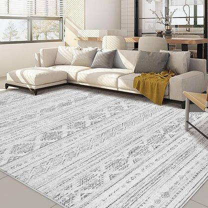 Nakagishi 10x14 Area Rug Living Room: Washable Boho Large Neutral Soft Farmhouse Modern Rugs Stain Resistant Moroccan Non-Slip Indoor Carpet for Bedroom Nursery Kids Office Dining Room- Dark Grey