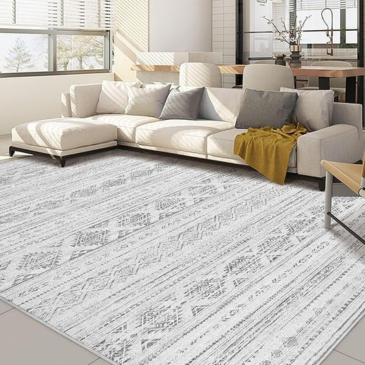 Nakagishi 10x12 Area Rug Living Room: Washable Boho Large Neutral Soft Farmhouse Modern Rugs Stain Resistant Moroccan Non-Slip Indoor Carpet for Bedroom Nursery Kids Office Dining Room- Dark Grey