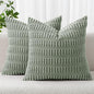 MIULEE Pack of 2 Spring Corduroy Decorative Throw Pillow Covers 12x12 Inch Soft Boho Striped Pillow Covers Modern Farmhouse Home Decor for Summer Sofa Living Room Couch Bed Greyish Green