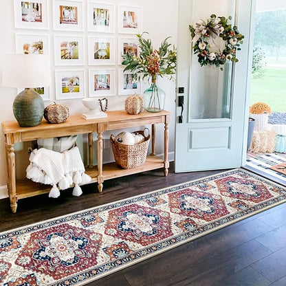 TOPRUUG Washable Runner Rug 2x12 - Hallway Runner Rug Kitchen Rugs and Mats Non Skid Washable Waterproof Carpet Runner for Living Room Bedroom Bathroom (Red, 2X12)