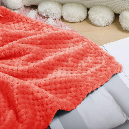 Exclusivo Mezcla Fleece Throw Blanket, Super Soft and Warm Blankets for Couch, Sofa and Bed Waffle Textured, Cozy, Fuzzy and Lightweight (Coral Orange, 40x50 Inches)