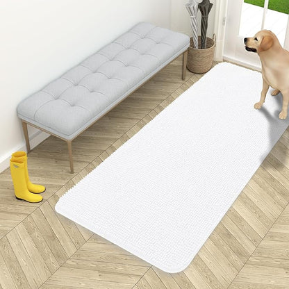 OLANLY Dog Door Mat for Muddy Paws 54x24, Absorbs Moisture and Dirt, Absorbent Non-Slip Washable Doormat, Quick Dry Chenille Mud Mat for Dogs, Entry Indoor Entryway Carpet for Inside Floor, White