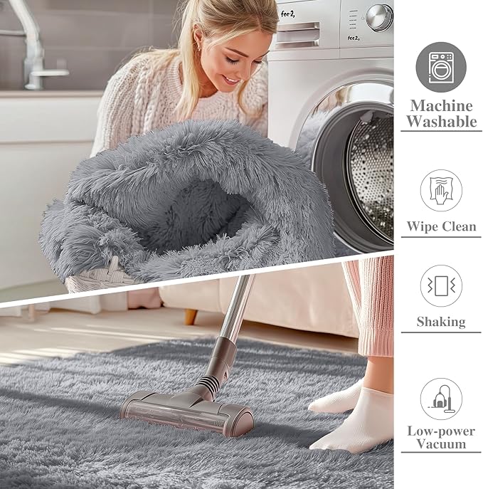 OLANLY 2x4 Machine Washable Runner Rugs for Hallway, Soft Fluffy Shaggy Bedside Rugs for Bedroom, Living Room, Indoor Floor Carpet for Kids Girls Boys, Nursery Rooms, Home Decor Aesthetic, Light Grey