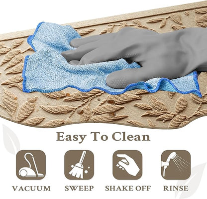 Beige Leaves Outdoor Indoor Entrance Doormats, Absorbent Durable Heavy Duty Welcome Front Door Mat,Thick Natural Rubber Back,Easy Clean Entryway Mat 23x35 Inch, Low Profile