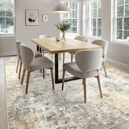 UERMEI 7x9 Area Rug Living Room Rugs - Washable Neutral Modern Abstract Soft Thin Large Rug Indoor Floor No Slip Rug Carpet for Bedroom Under Dining Table Home Office Decor - Golden Grey