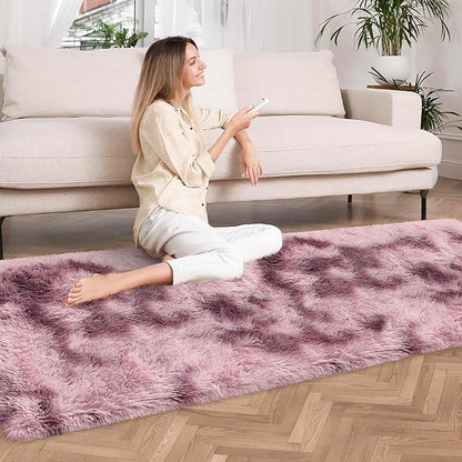 Tie-Dyed Blush 2x6 Machine Washable Runner Rugs for Hallway Soft Fluffy Shaggy Bedside Rugs for Bedroom Living Room Indoor Floor Carpet for Kids Girls and Boys Nursery Rooms Home Decor Aesthetic