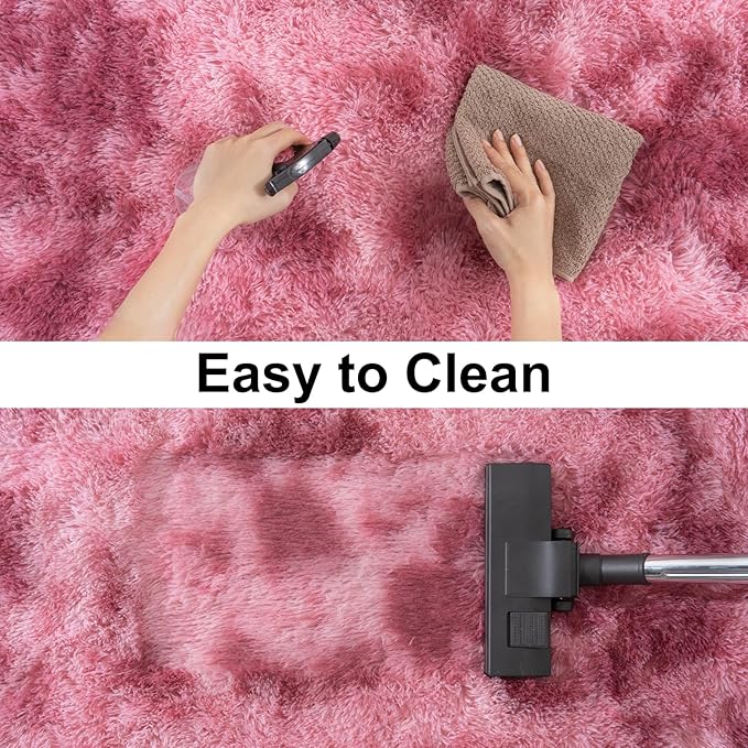 Soft Runner Rugs for Bedroom Hallways, 2x6 Tie-Dyed Blush Pink Fluffy Shag Throw Area Rug Non Slip for Bedside Dorm, Long Shaggy Furry Carpet for Nursery Living Room