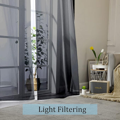 OWENIE Sheer Curtains Living Room 54 inches Long, Rod Pocket Curtain Sheers Bedroom, Light Filtering Voile Panels Drapes Small Window Treatments 2 Panels, 42" W x 54" L, Black