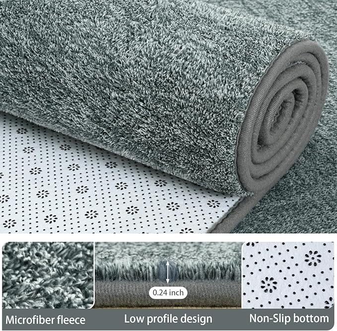 AROGAN Washable 4×6 Bedroom Rug, Modern Area Rugs with Soft Memory Foam for Living Room, Minimalist Non-Slip Indoor Floor Carpet for Dining Room Office Kids Playroom Decor, Grey