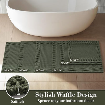 RESARE Christmas Waffle Bath Mat for Bathroom, Super Absorbent Bathroom Rugs Non Slip Machine Washable, Ultra Soft Quick Dry Boho Bath Rugs with Tassels for Floor, Bordered Design, 17"x24" Green