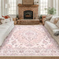 Area Rugs Square 8ft Washable Non-Slip, Floral Vintage Distress Print Pattern Medallion Carpet for Living Room Bedroom Dining Room, Pink Greypink Cute