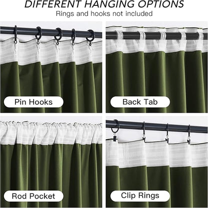 RYB HOME Olive Green Velvet Curtains with Hook Tape, Thermal Insulated Privacy Protect Decorative Drapes for Sliding Glass Door, W 62 x L 90 inches, 2 Panels Set
